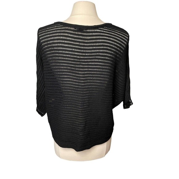 Club Monaco Open Knit Oversize Cropped Sweater Faux Leather Trim Medium - Picture 3 of 6